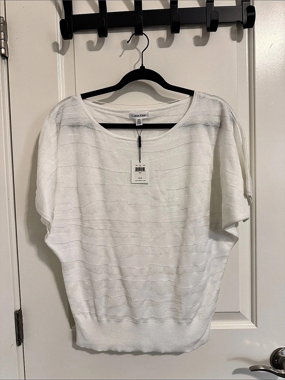 Calvin Klein Textured Short Sleeve Sweater White Size Small NWT